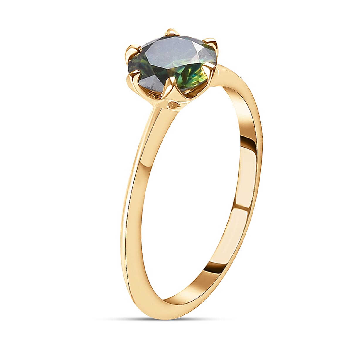 Collectors Edition- 9K Yellow Gold AA Green Moissanite Solitaire Ring.