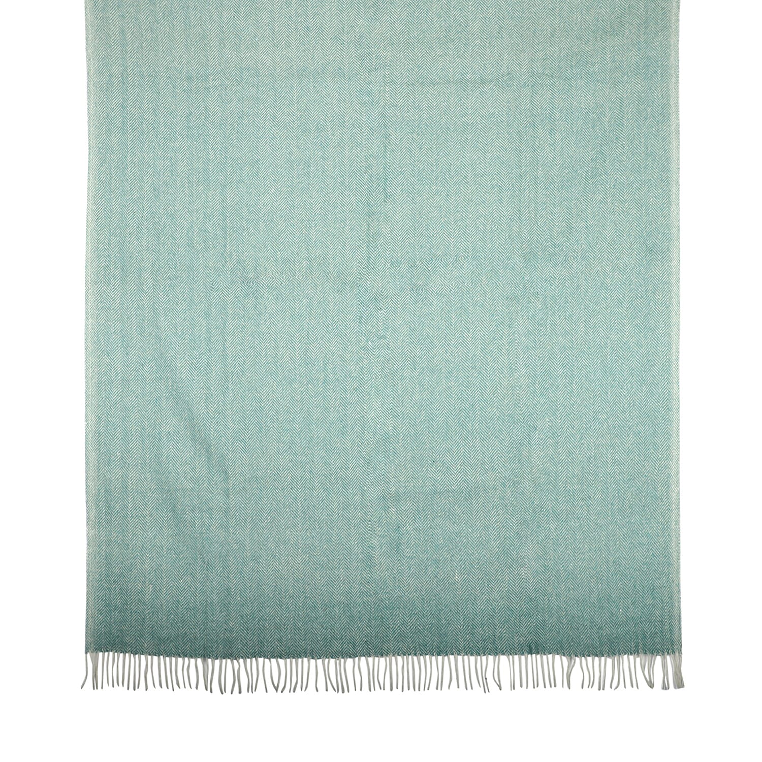 New Arrival- 2 Piece Set - Herringbone Pattern Wool Throw Blanket with Fringe (Size 135x170cm) and Cushion Cover with Zipper Closure and Flap Over (43x43cm) - Green