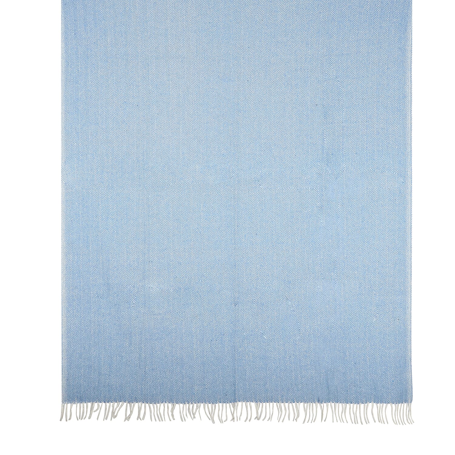 New Arrival- 2 Piece Set - Herringbone Pattern Wool Throw Blanket with Fringe (Size 135x170cm) and Cushion Cover with Zipper Closure and Flap Over (43x43cm) - Blue