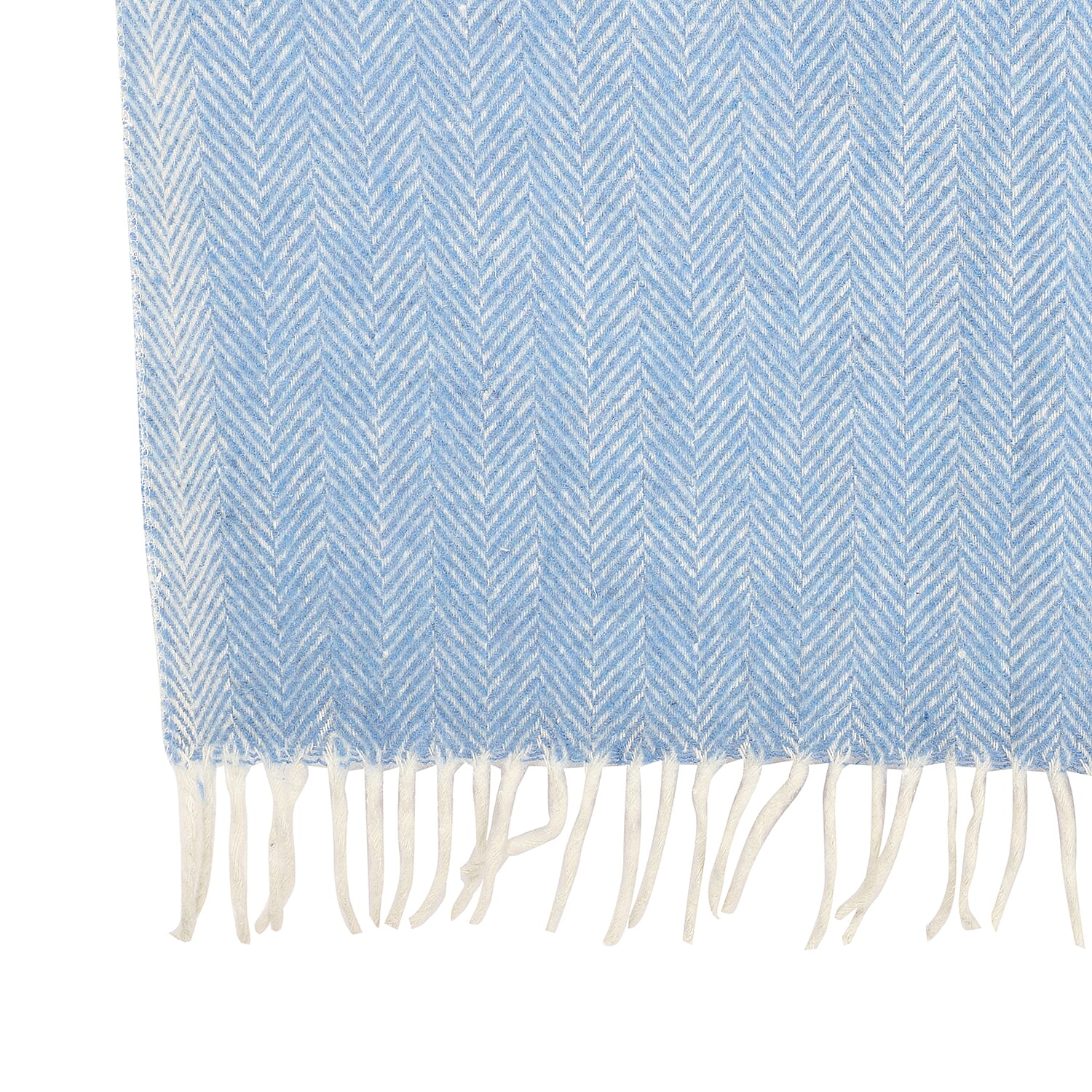 New Arrival- 2 Piece Set - Herringbone Pattern Wool Throw Blanket with Fringe (Size 135x170cm) and Cushion Cover with Zipper Closure and Flap Over (43x43cm) - Blue