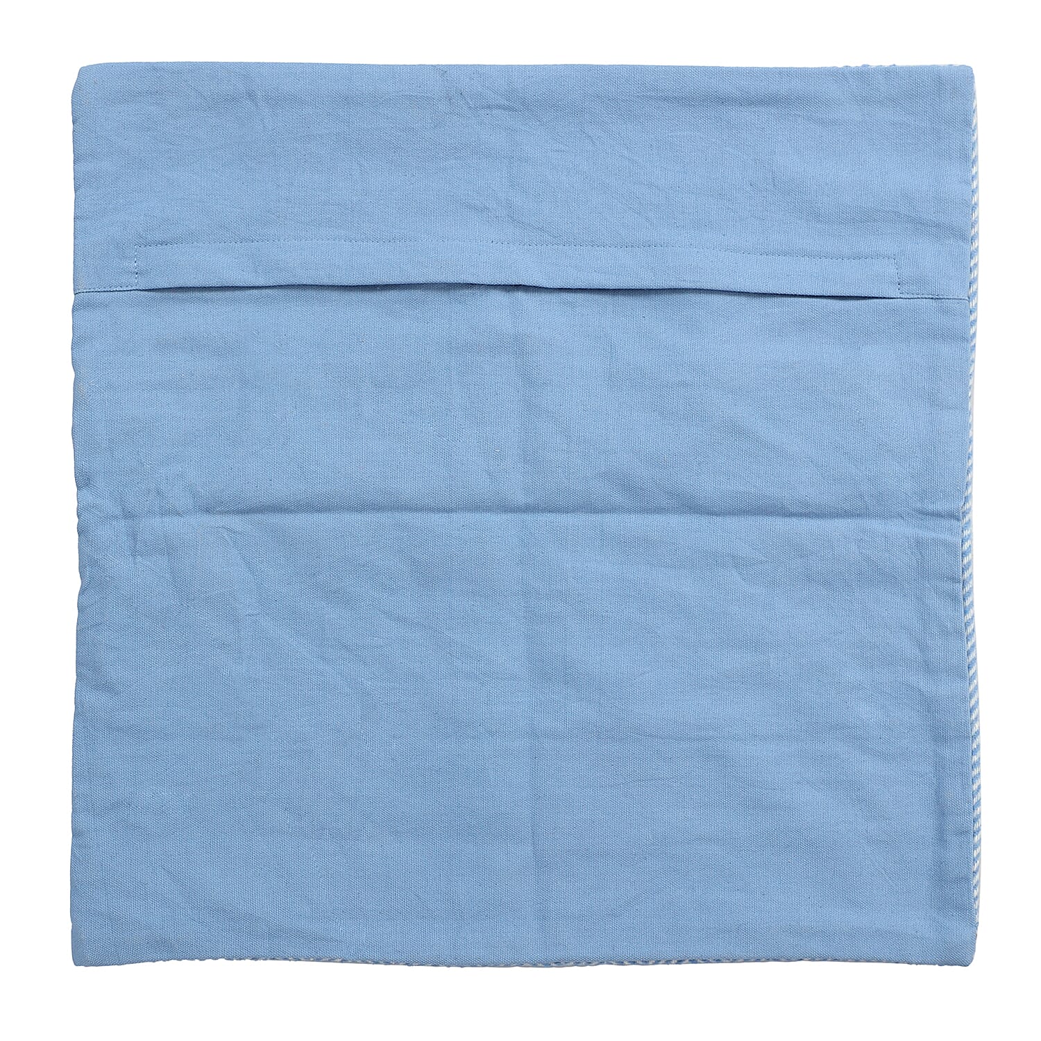 New Arrival- 2 Piece Set - Herringbone Pattern Wool Throw Blanket with Fringe (Size 135x170cm) and Cushion Cover with Zipper Closure and Flap Over (43x43cm) - Blue