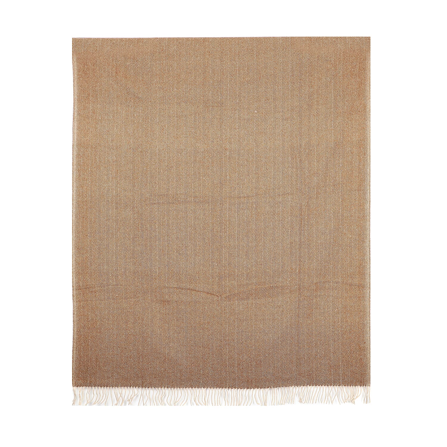 New Arrival- 2 Piece Set - Herringbone Pattern Wool Throw Blanket with Fringe (Size 135x170cm) and Cushion Cover with Zipper Closure and Flap Over (43x43cm) - Brown