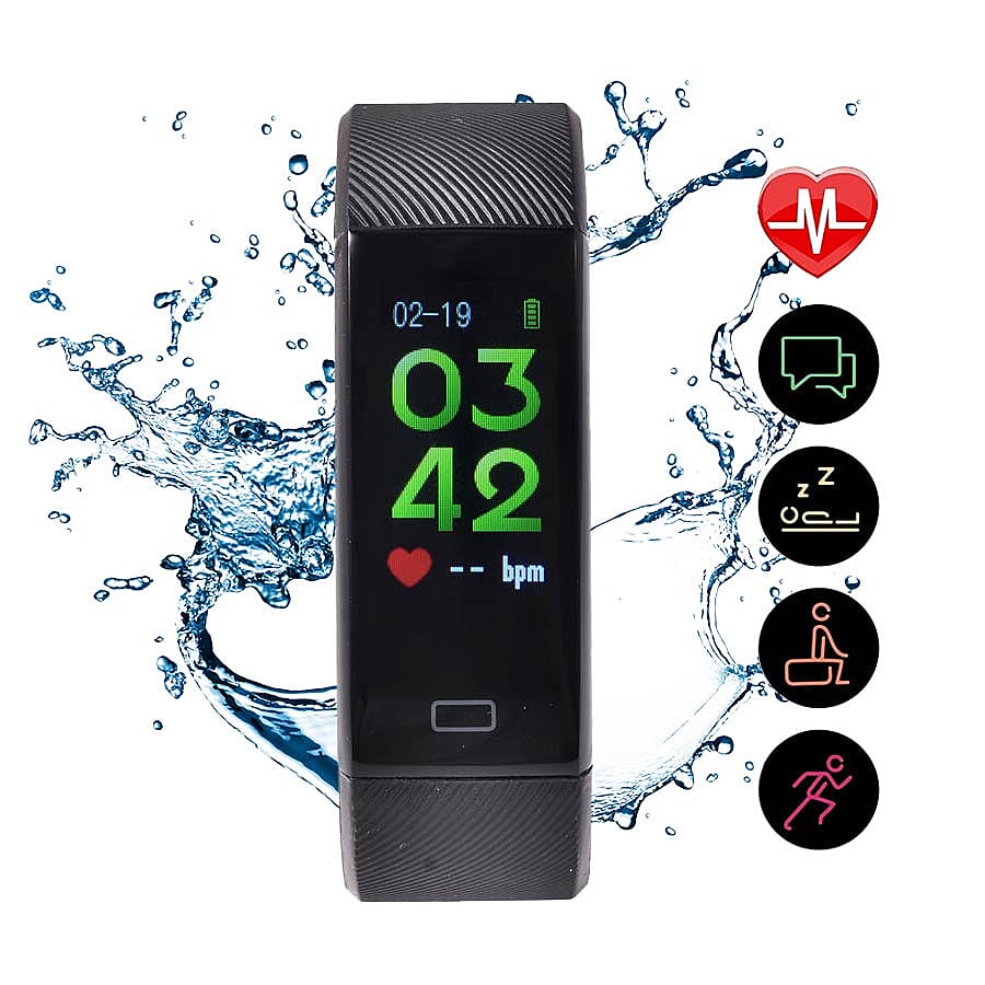 Health and Fitness Tracker Bluetooth IP67 Waterproof Smartwatch - Black