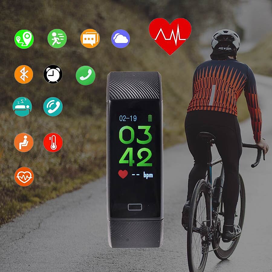 Health and Fitness Tracker Bluetooth IP67 Waterproof Smartwatch - Black