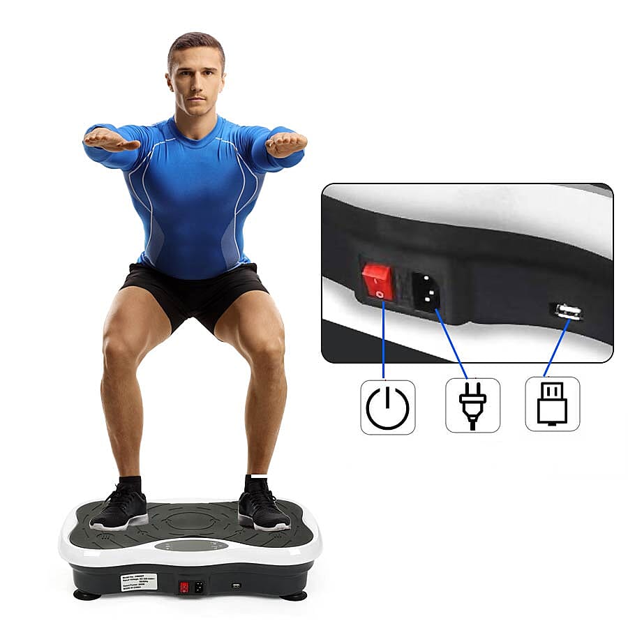 Mini Whole Body Vibration Platform With Resistance Band and Remote Control (Size 51x31x12Cm) - Black 23.5St Max User Wt