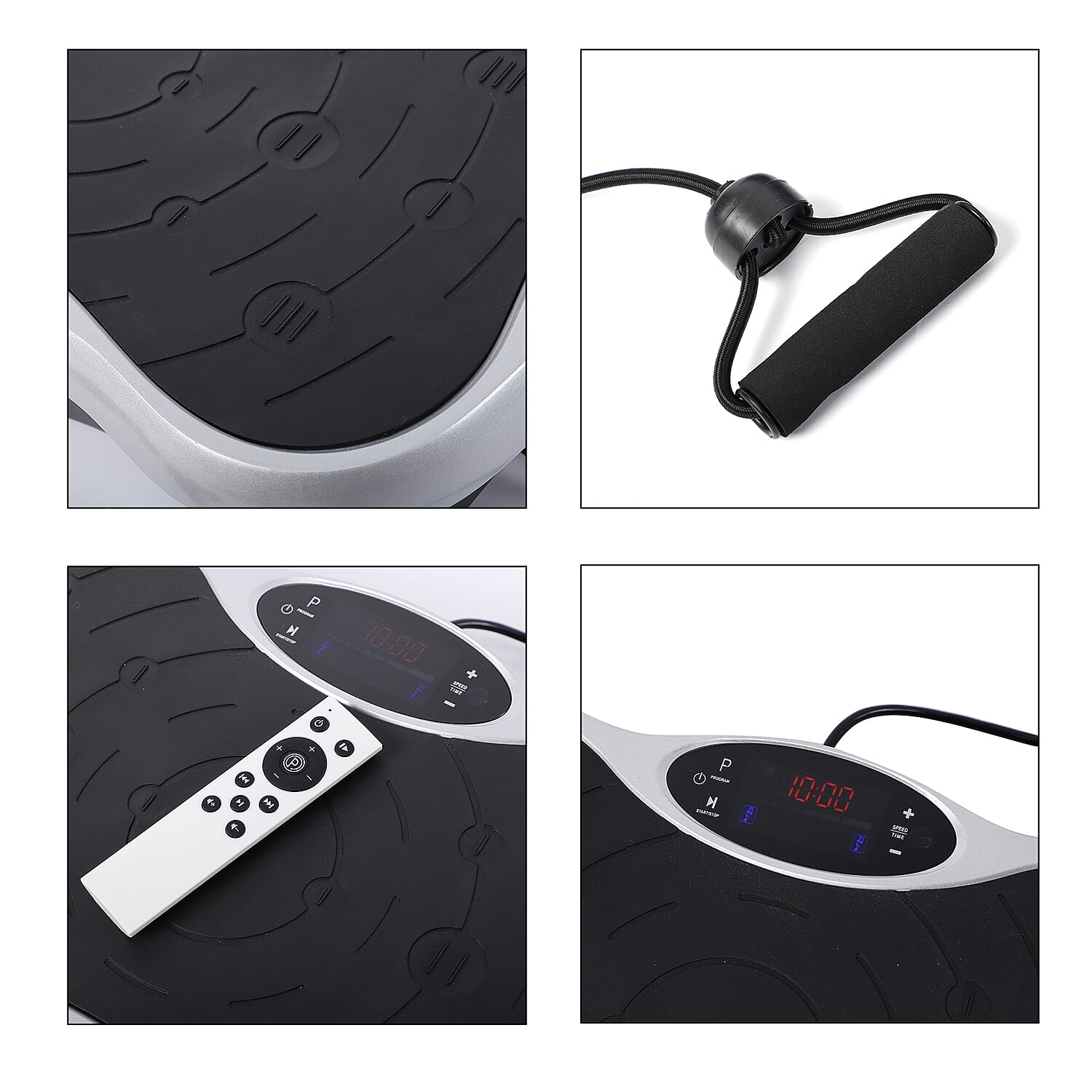 Mini Whole Body Vibration Platform With Resistance Band and Remote Control (Size 51x31x12Cm) - Black 23.5St Max User Wt