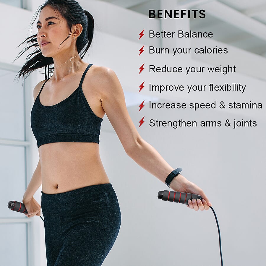 Memory Foam Adjustable Jump Rope - Black and Red