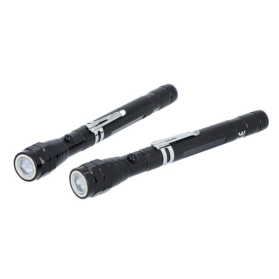 2 Piece Set - 360 Degree Flexible Head 3 LED Magnetic Flashlight (Size 17x2.2 Cm) (4XLR44 Battery Included) - Black