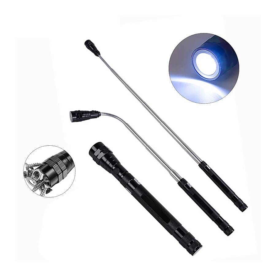 2 Piece Set - 360 Degree Flexible Head 3 LED Magnetic Flashlight (Size 17x2.2 Cm) (4XLR44 Battery Included) - Black