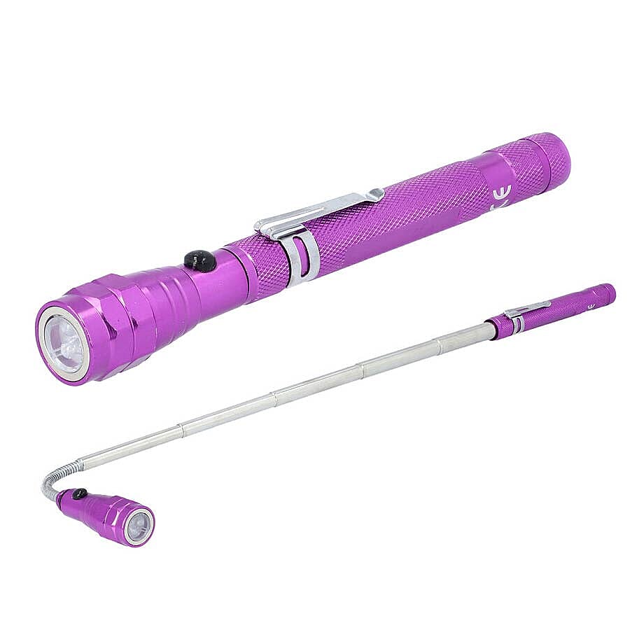 2 Piece Set - 360 Degree Flexible Head 3 LED Magnetic Flashlight (Size 17x2.2 Cm) (4XLR44 Battery Included) - Purple