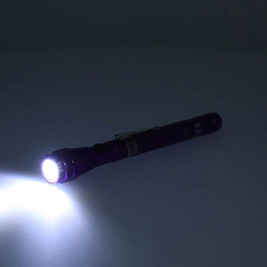 2 Piece Set - 360 Degree Flexible Head 3 LED Magnetic Flashlight (Size 17x2.2 Cm) (4XLR44 Battery Included) - Purple