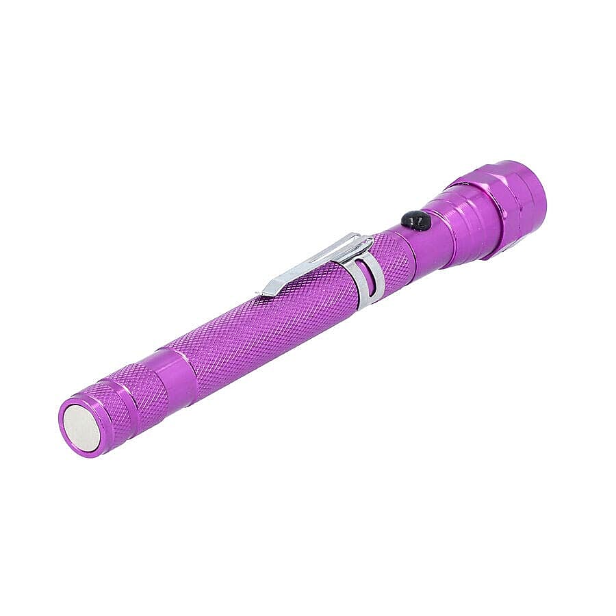 2 Piece Set - 360 Degree Flexible Head 3 LED Magnetic Flashlight (Size 17x2.2 Cm) (4XLR44 Battery Included) - Purple