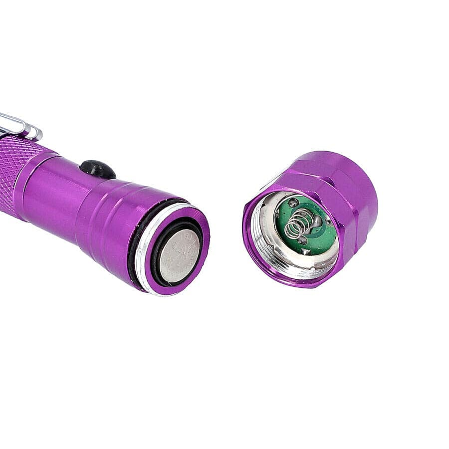 2 Piece Set - 360 Degree Flexible Head 3 LED Magnetic Flashlight (Size 17x2.2 Cm) (4XLR44 Battery Included) - Purple