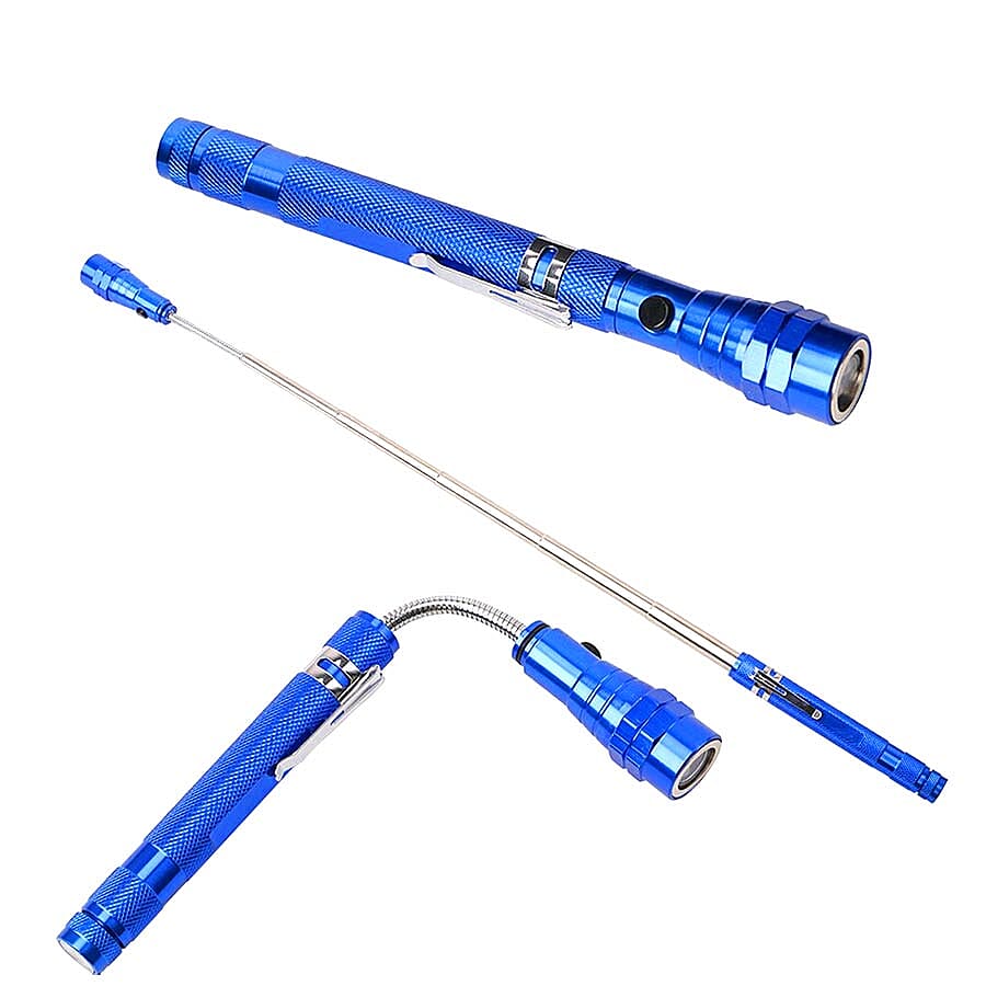 2 Piece Set - 360 Degree Flexible Head 3 LED Magnetic Flashlight (Size 17x2.2 Cm) (4XLR44 Battery Included) - Blue