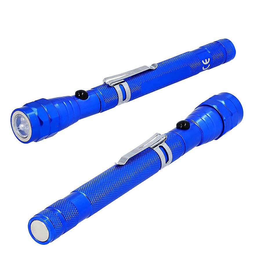 2 Piece Set - 360 Degree Flexible Head 3 LED Magnetic Flashlight (Size 17x2.2 Cm) (4XLR44 Battery Included) - Blue