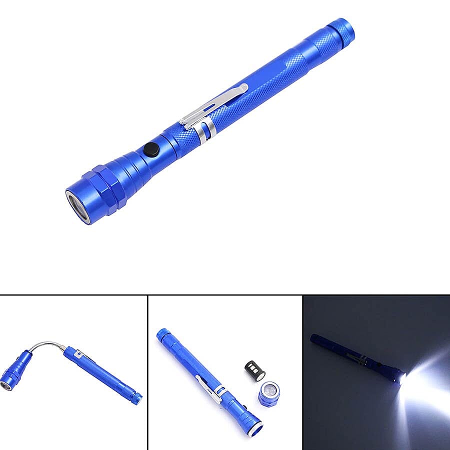 2 Piece Set - 360 Degree Flexible Head 3 LED Magnetic Flashlight (Size 17x2.2 Cm) (4XLR44 Battery Included) - Blue