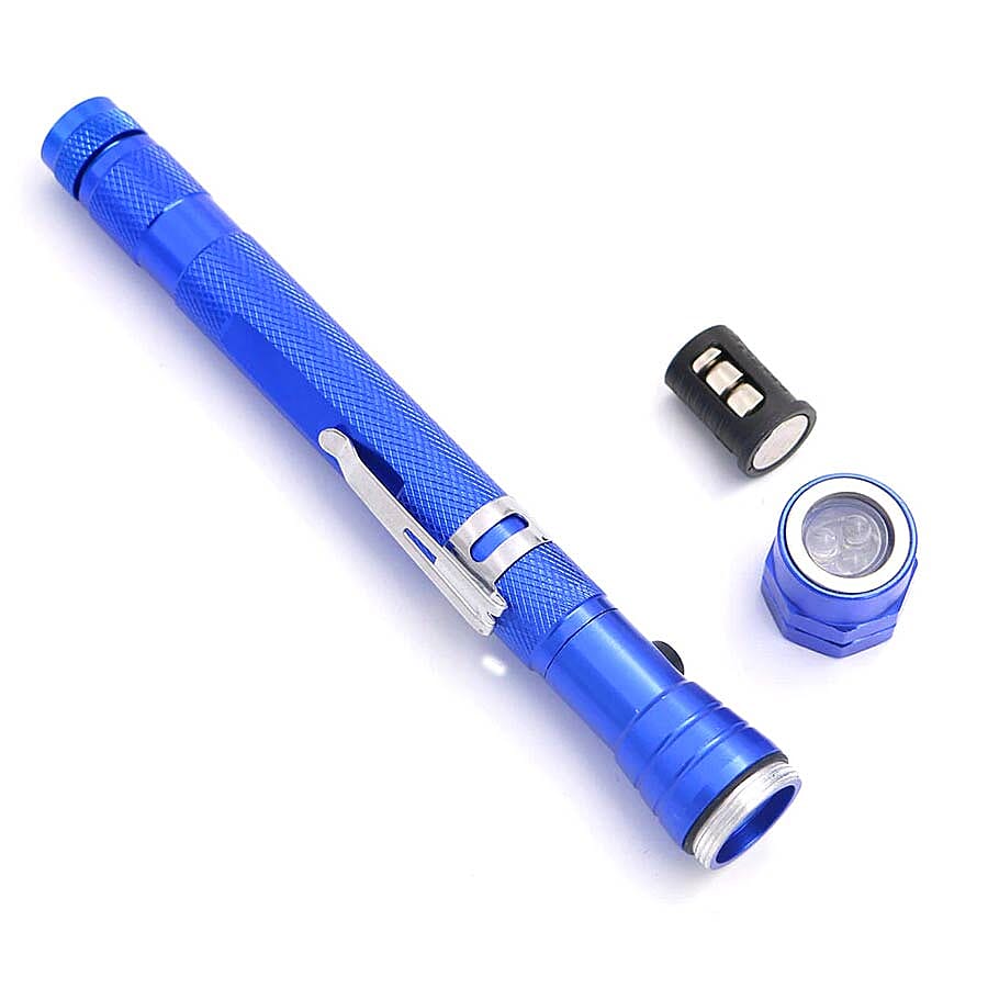 2 Piece Set - 360 Degree Flexible Head 3 LED Magnetic Flashlight (Size 17x2.2 Cm) (4XLR44 Battery Included) - Blue