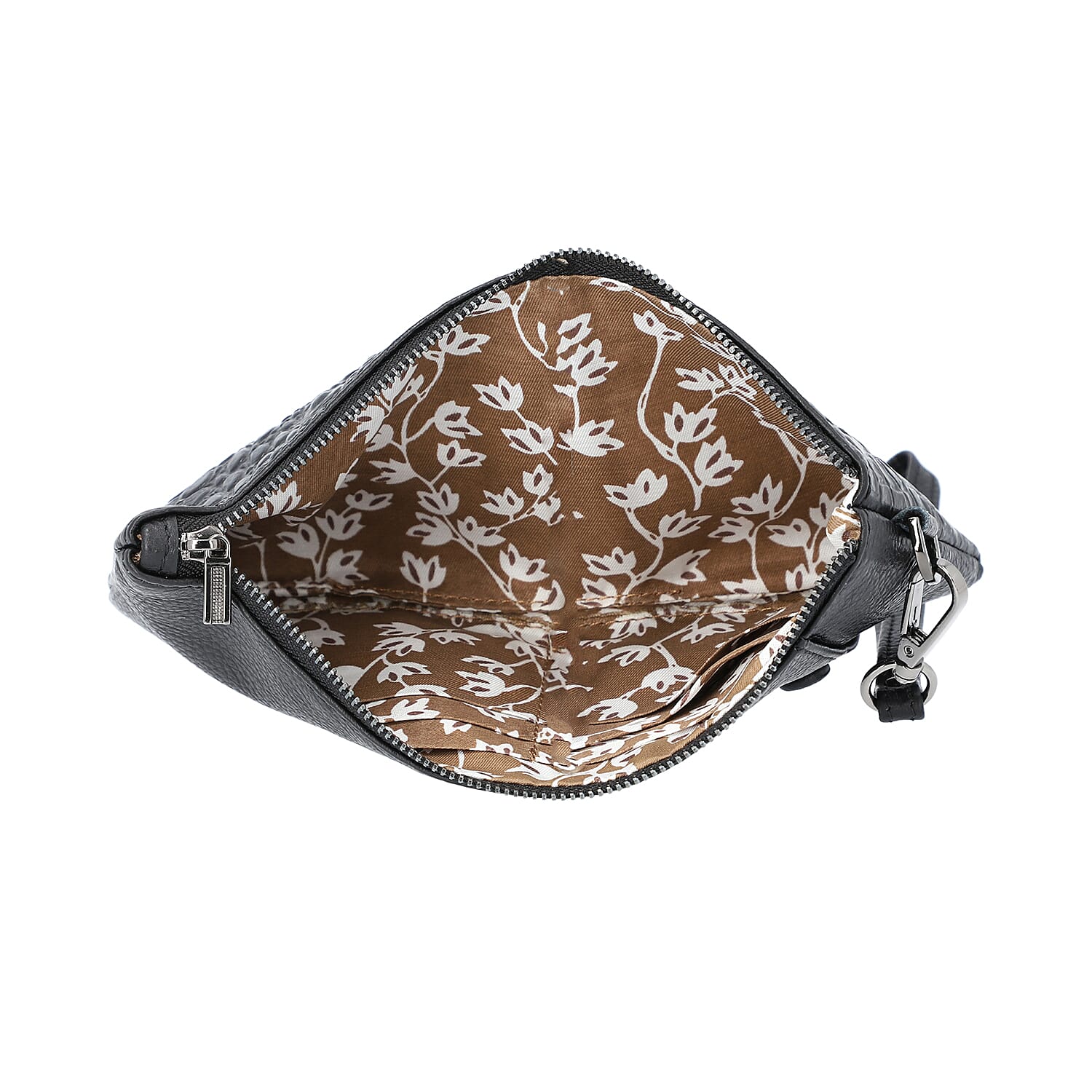 100% Genuine Leather RFID Protected Croc Embossed Wristlet(Size 20x10 Cm) - Black