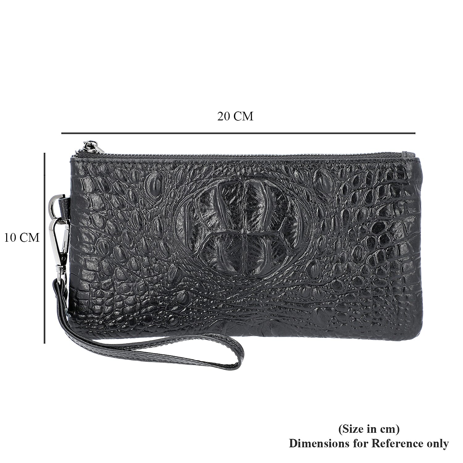 100% Genuine Leather RFID Protected Croc Embossed Wristlet(Size 20x10 Cm) - Black