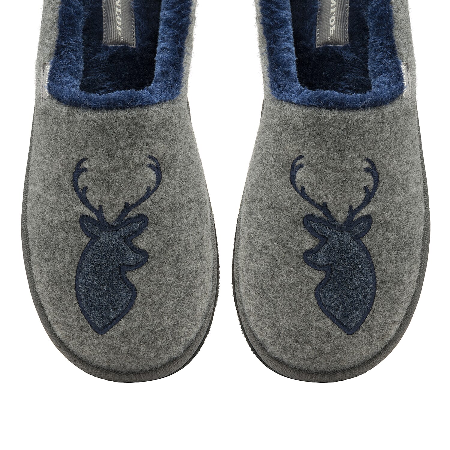 Dunlop Faux Fur Lining Memory Foam Stag Slip On Slippers (Size 7) - Grey