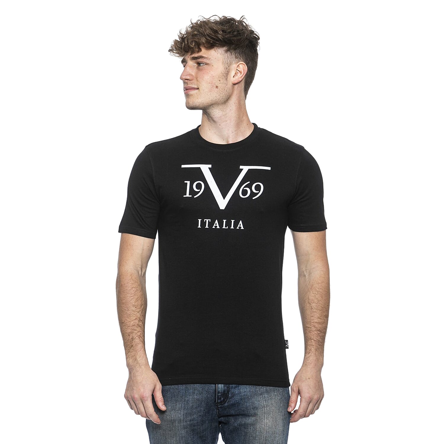 19V69 ITALIA Short Sleeve Crew Neck Logo T Shirt (Size M) -Blue/Navy