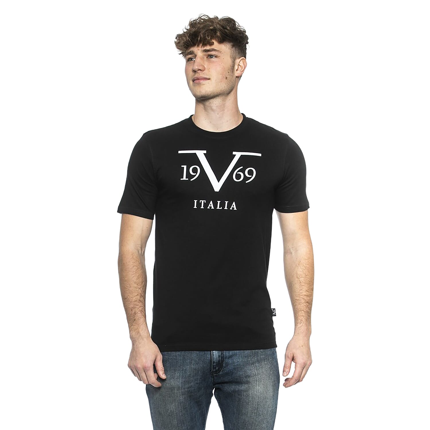 19V69 ITALIA Short Sleeve Crew Neck Logo T Shirt (Size M) -Blue/Navy