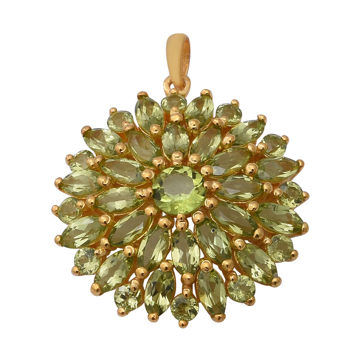 Hebei Peridot Floral Cluster Pendant in Yellow Gold Overlay Sterling Silver 8.52 Ct, Silver wt 6.00 Gms