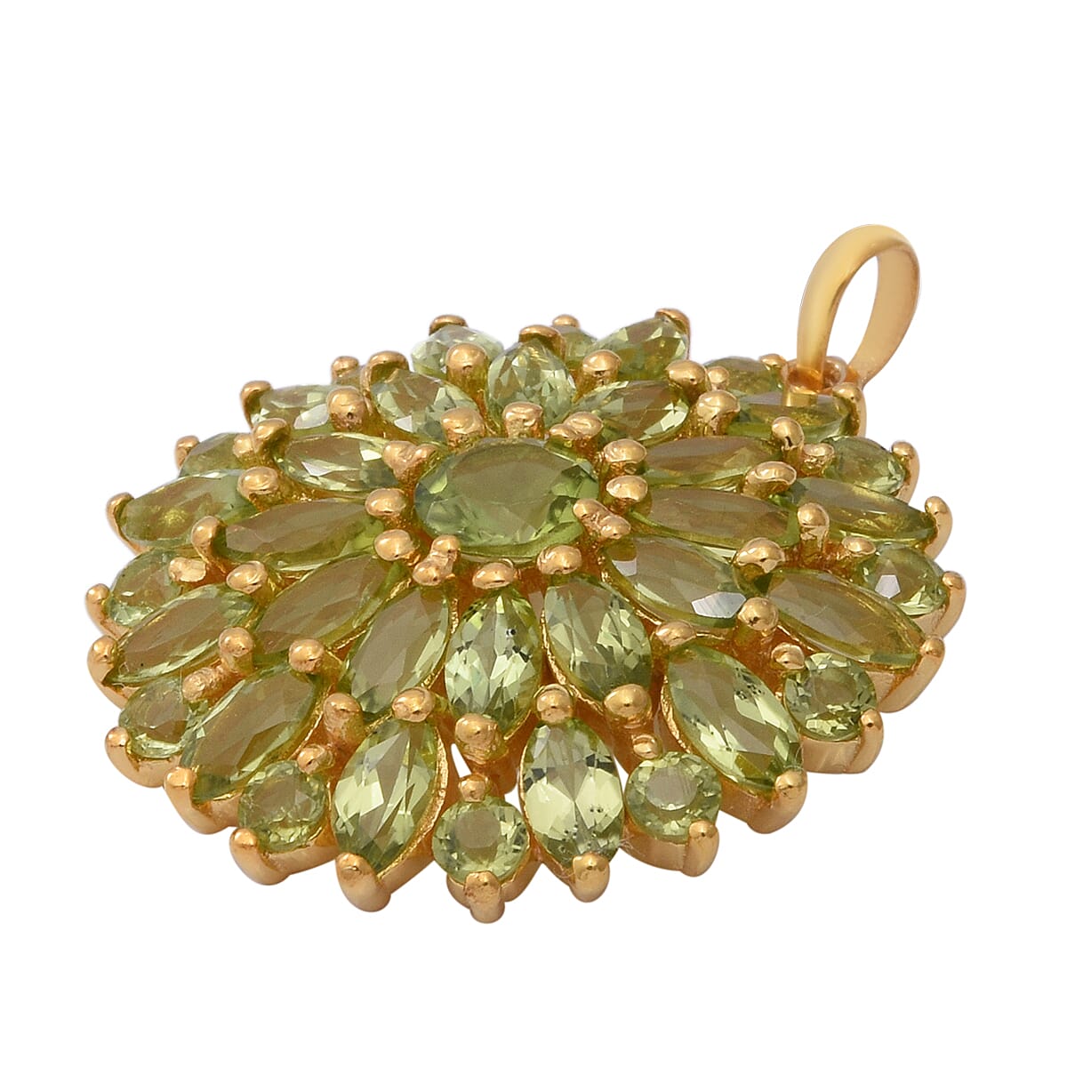 Hebei Peridot Floral Cluster Pendant in Yellow Gold Overlay Sterling Silver 8.52 Ct, Silver wt 6.00 Gms