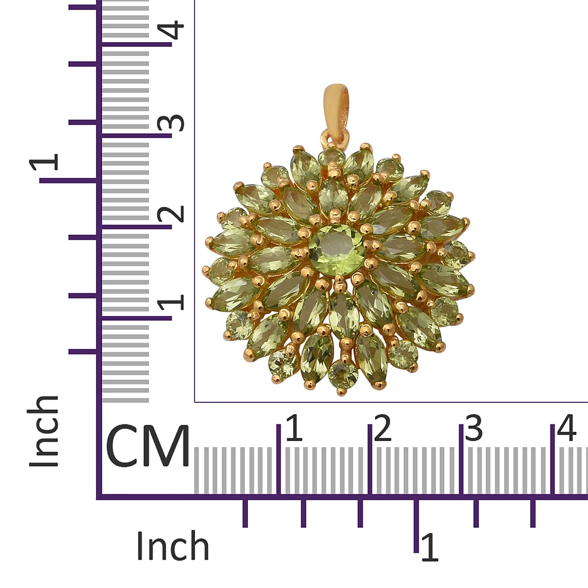 Hebei Peridot Floral Cluster Pendant in Yellow Gold Overlay Sterling Silver 8.52 Ct, Silver wt 6.00 Gms