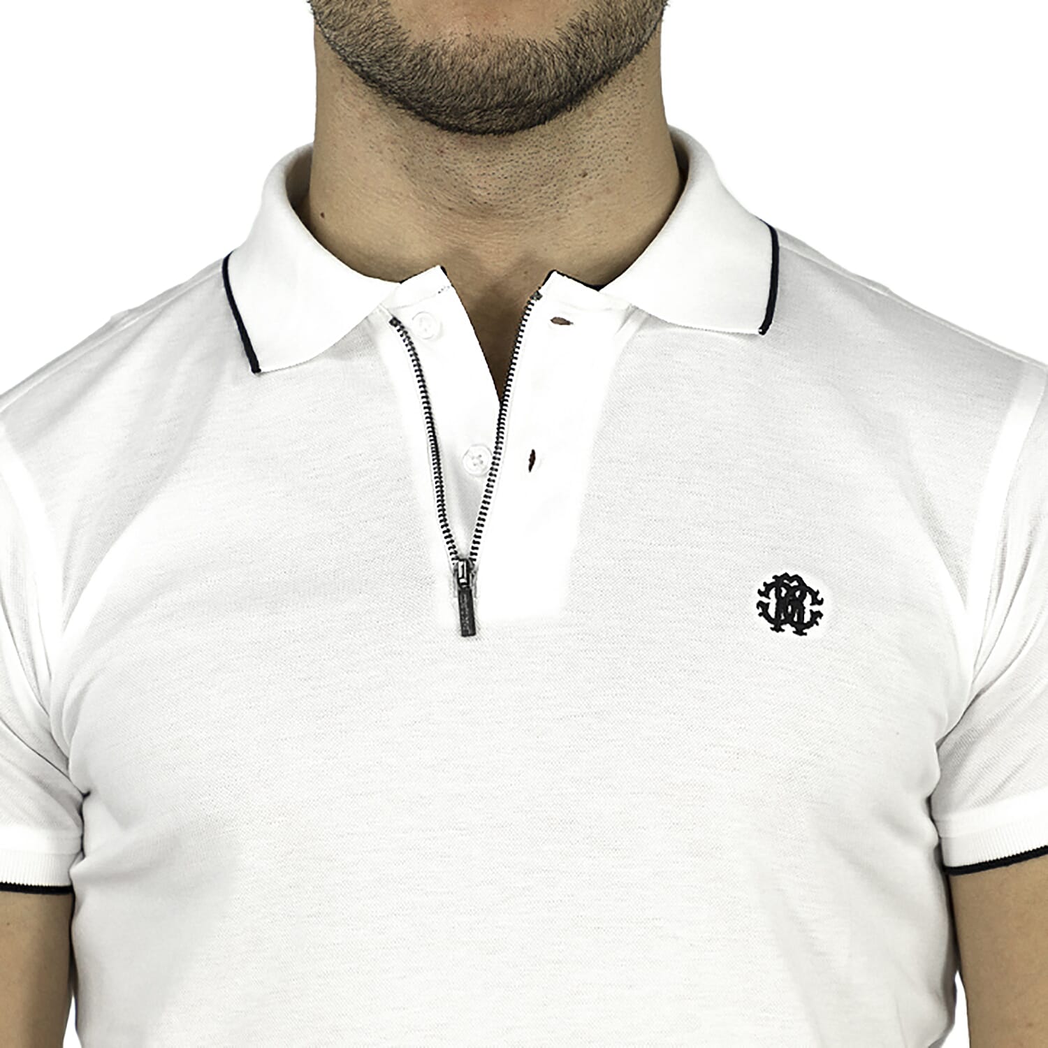 Roberto Cavalli Polo Short Sleeve T-Shirt with Zip (Size S) - White