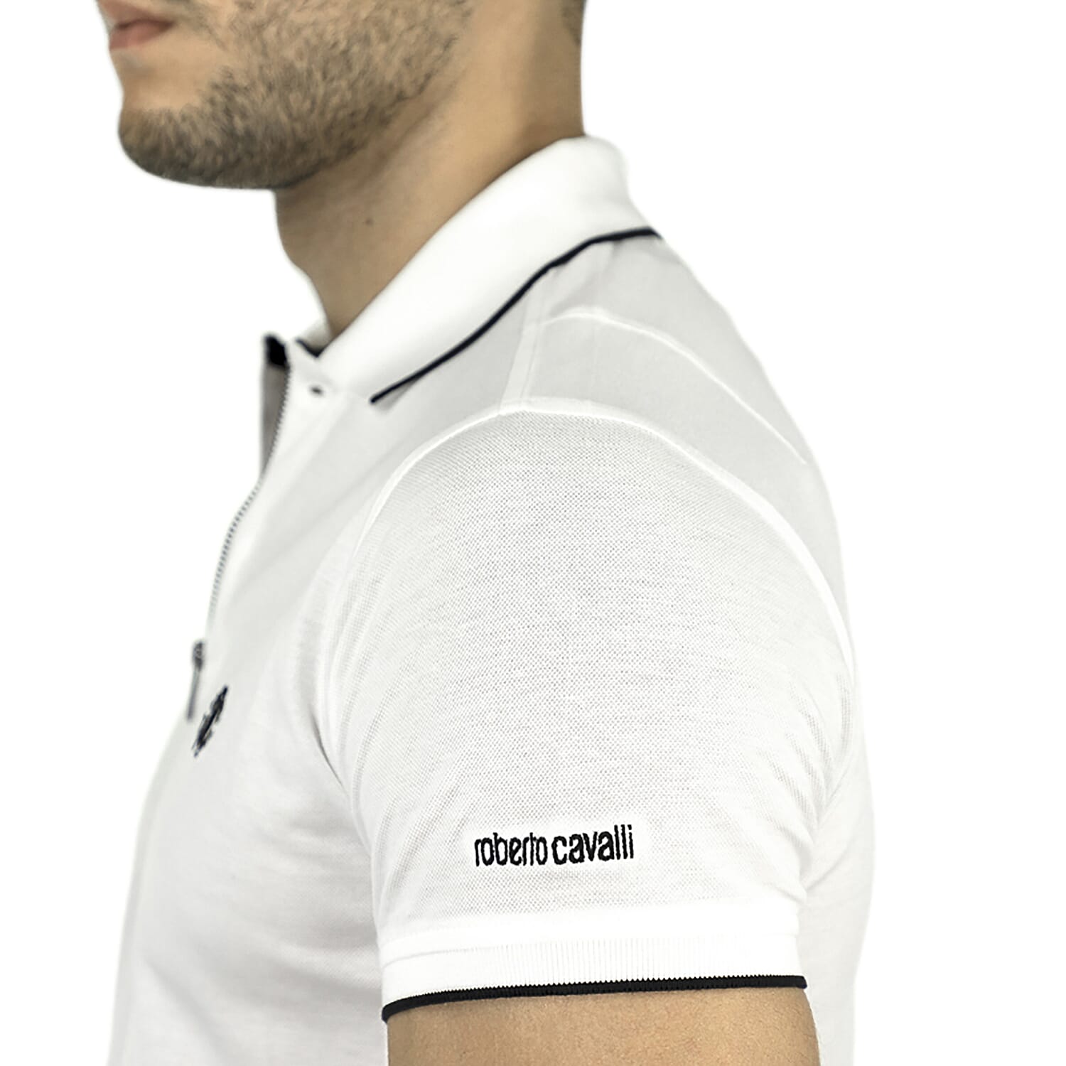 Roberto Cavalli Polo Short Sleeve T-Shirt with Zip (Size S) - White