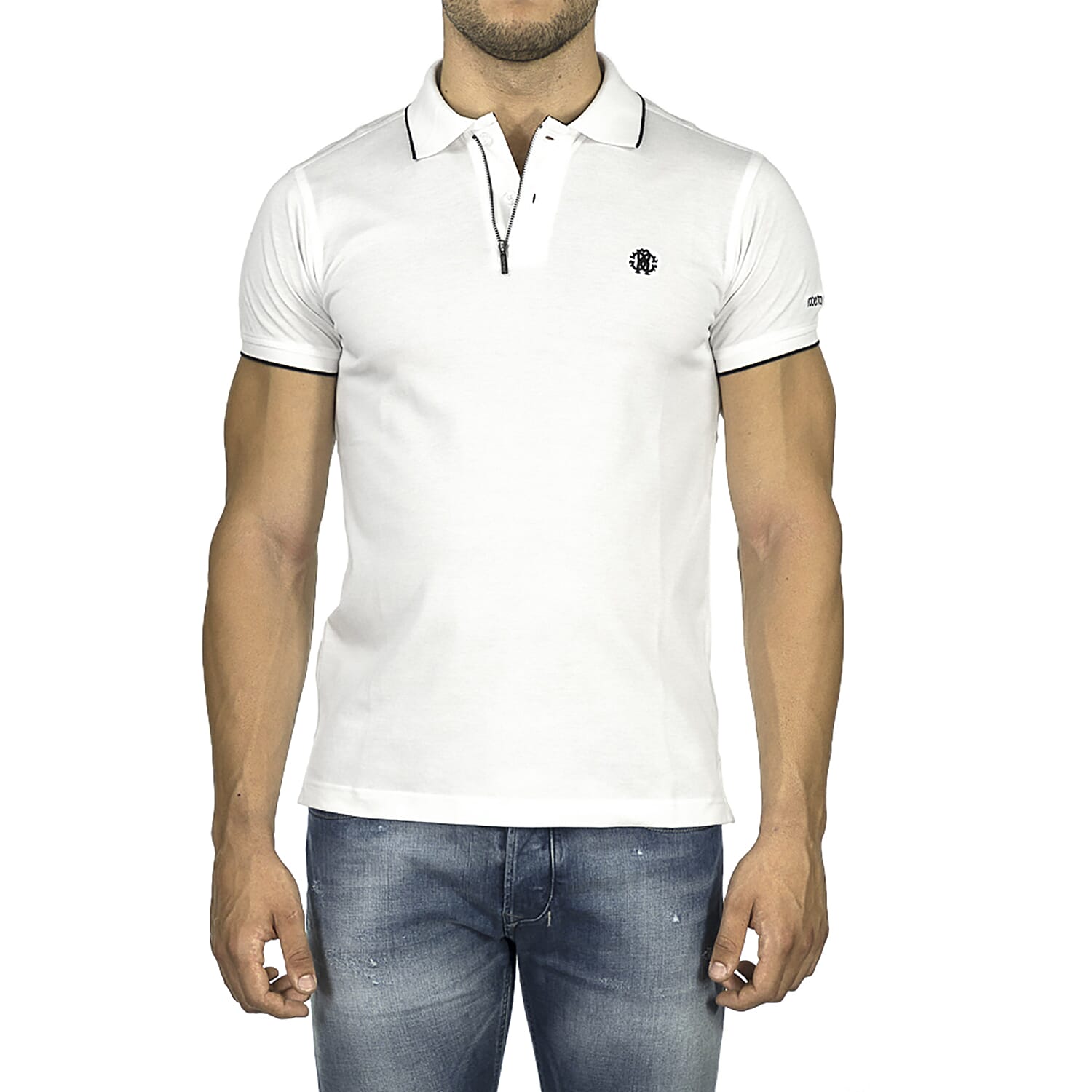 Roberto Cavalli Polo Short Sleeve T-Shirt with Zip (Size S) - White