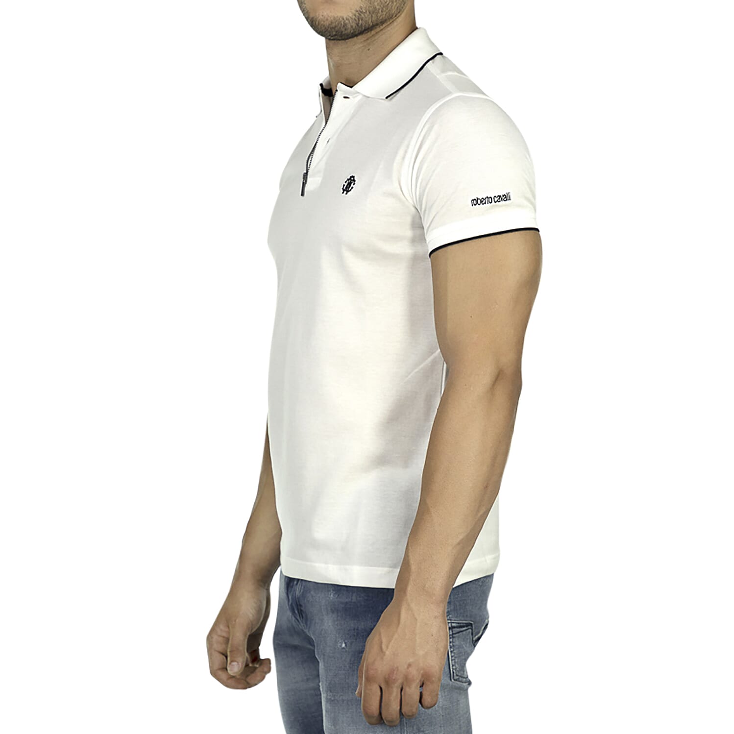 Roberto Cavalli Polo Short Sleeve T-Shirt with Zip (Size S) - White