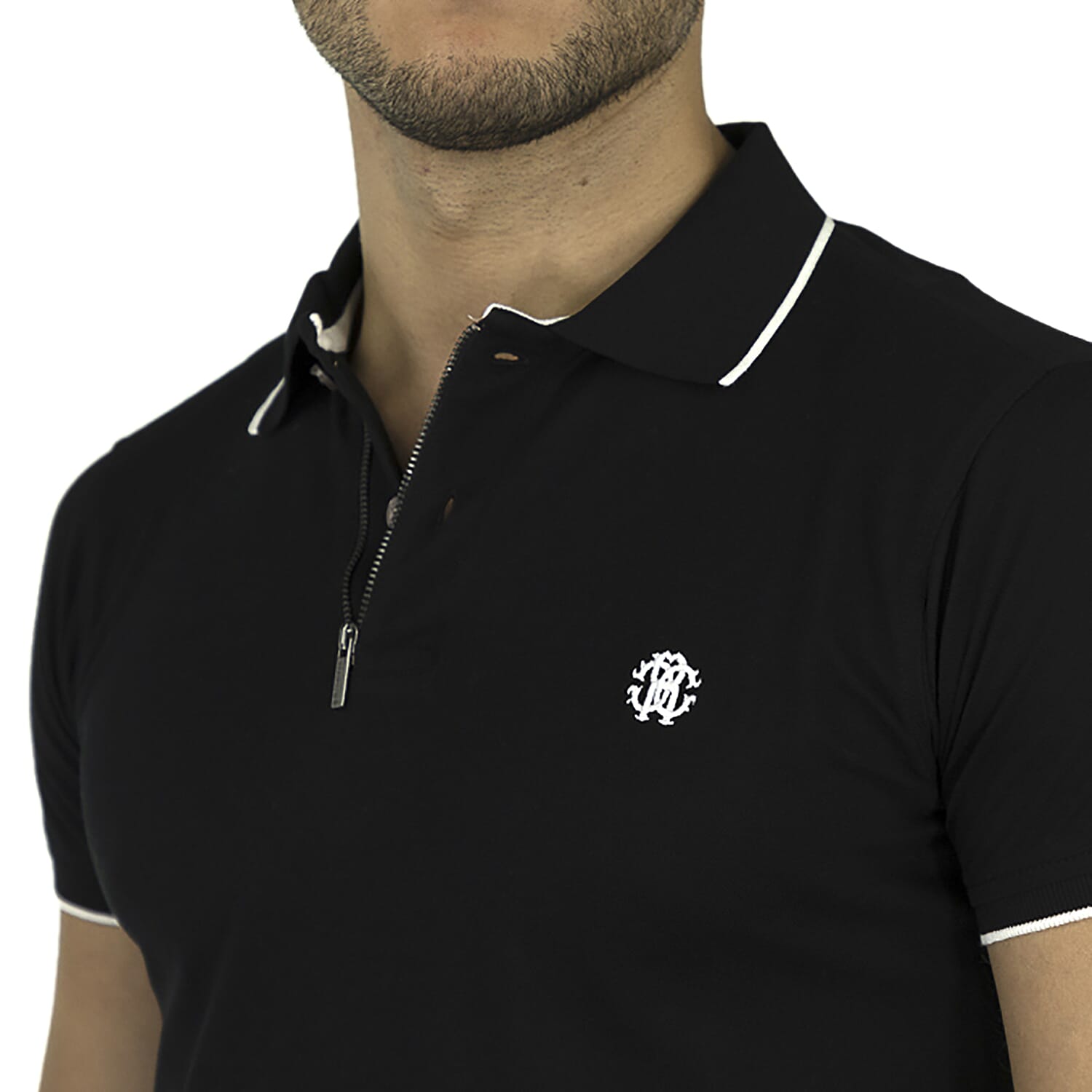 Roberto Cavalli Polo Short Sleeve T-Shirt with Zip (Size S) - Black