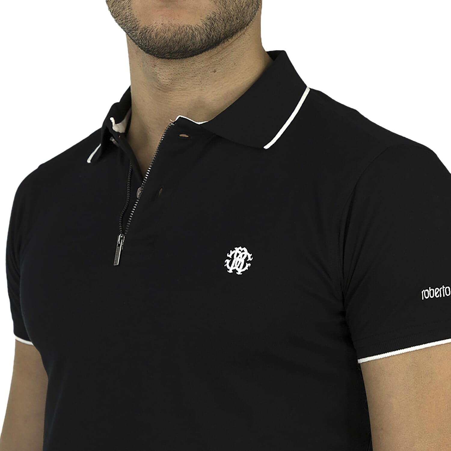 Roberto Cavalli Polo Short Sleeve T-Shirt with Zip (Size S) - Black