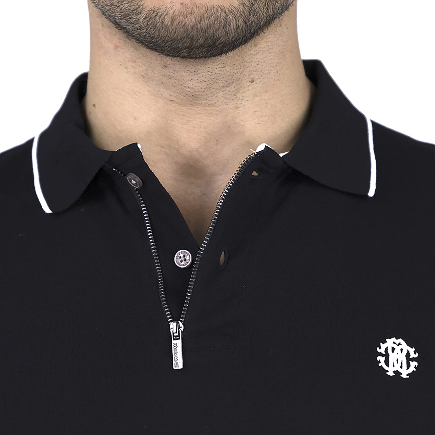 Roberto Cavalli Polo Short Sleeve T-Shirt with Zip (Size S) - Black