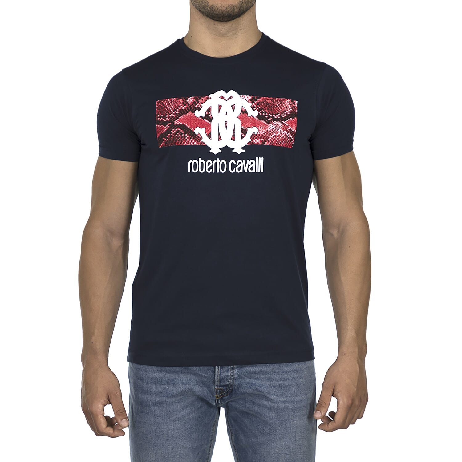 Roberto Cavalli Crew Neck Short Sleeve T-Shirt (Size S) - Navy