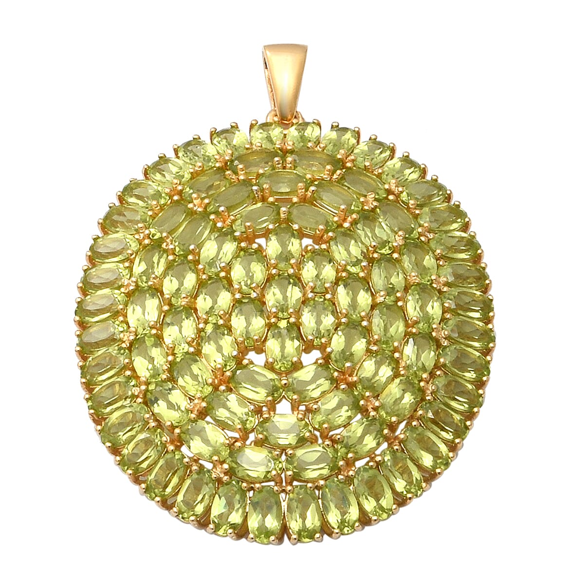 Hebei Peridot Cluster Pendant in Yellow Gold Overlay Sterling Silver 19.72 Ct, Silver wt 9.25 Gms.Number of Peridot 85 Pcs