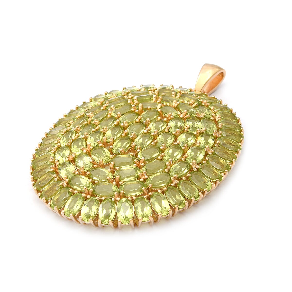 Hebei Peridot Cluster Pendant in Yellow Gold Overlay Sterling Silver 19.72 Ct, Silver wt 9.25 Gms.Number of Peridot 85 Pcs