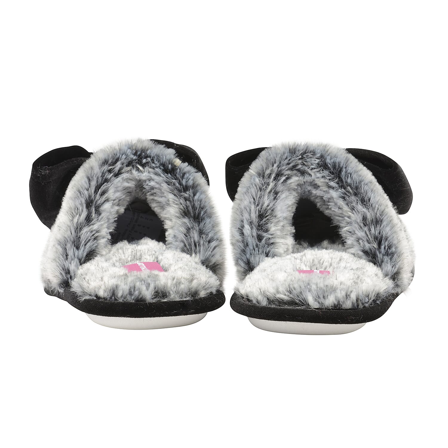 Dunlop Memory Foam Faux Fur Bow Slip On Slippers (Size 3) -Charcoal/Black