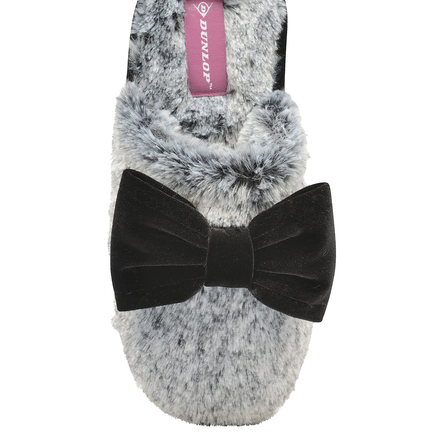 Dunlop Memory Foam Faux Fur Bow Slip On Slippers (Size 3) -Charcoal/Black