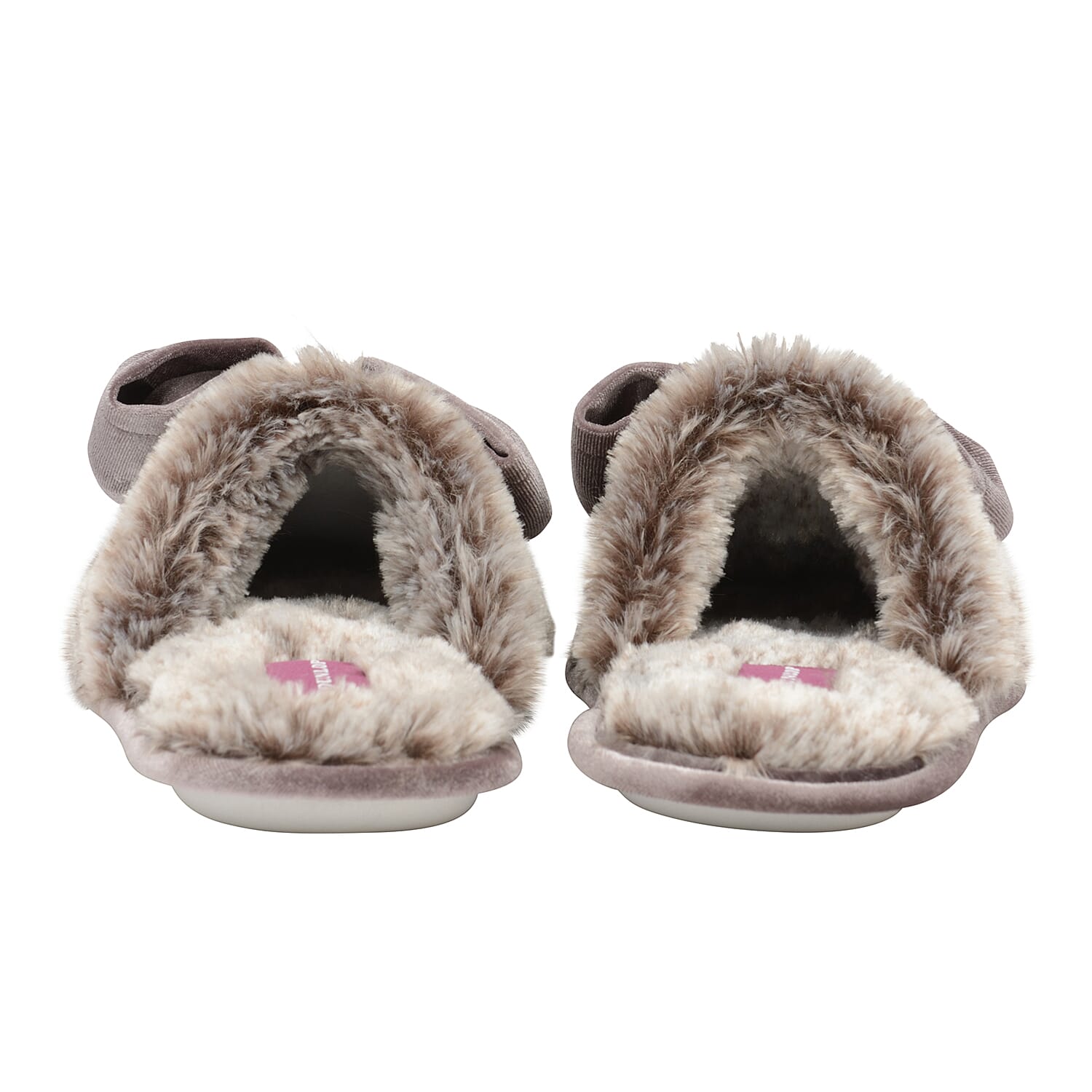 Dunlop Memory Foam Faux Fur Bow Slip On Slippers (Size 3) - Grey/Mink