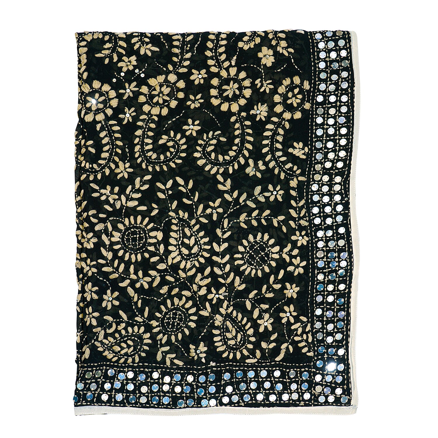 100% Viscose Indian Phulkari Embroidered Long Scarf - Black