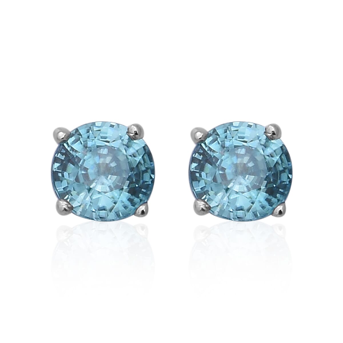 Ratanakiri Blue Zircon Stud Earrings with Push Back in Rhodium Overlay Sterling Silver 2.64 Ct.