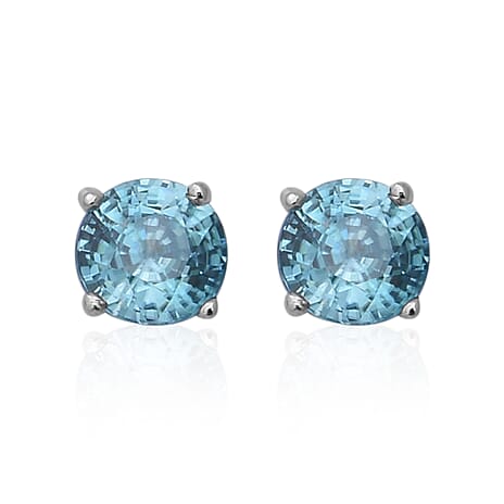 Ratanakiri Blue Zircon Stud Earrings with Push Back in Rhodium Overlay Sterling Silver 2.64 Ct.