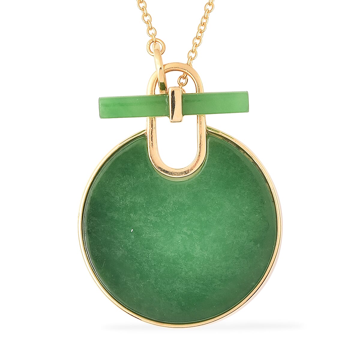 Green Jade Necklace (Size 18) in Yellow Gold Overlay Sterling Silver 28.00 Ct, Silver wt. 6.31 Gms