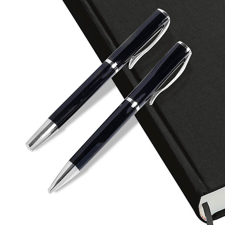 Set of 2 Black Ballpoint Pens with 2 Replacement Ink (Ink Colour: Blue and Black)
