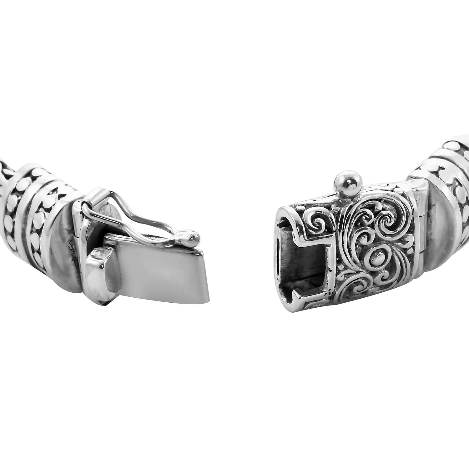 Royal Bali Collection - Red Jade Dragon Carved Bracelet (Size 7.5) in Sterling Silver 28.10 Ct, Silver wt. 46.00 Gms