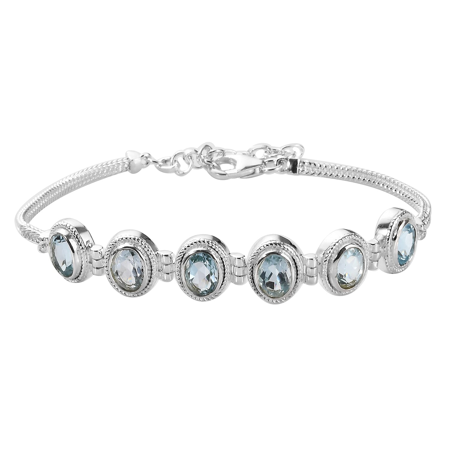 Sky Blue Topaz Bracelet (Size 7 with 1.5 inch Extender) in Sterling Silver 5.89 Ct, Silver wt 8.75 Gms