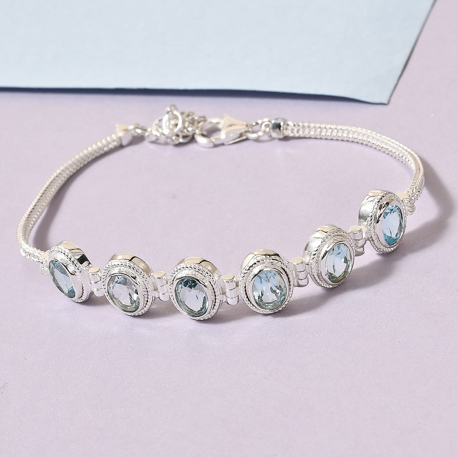 Sky Blue Topaz Bracelet (Size 7 with 1.5 inch Extender) in Sterling Silver 5.89 Ct, Silver wt 8.75 Gms